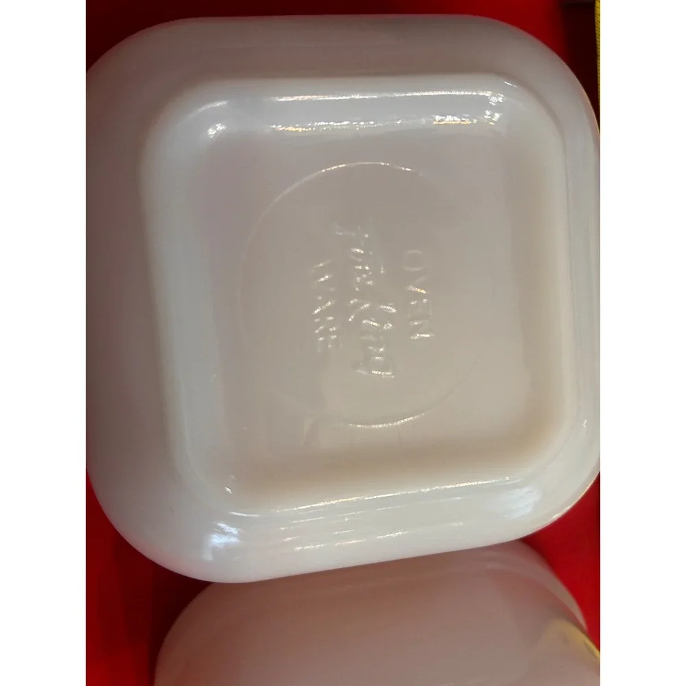 Vintage Fire-King Milk Glass Refrigerator Dish Set White Square 2 Bowls 1 Lid